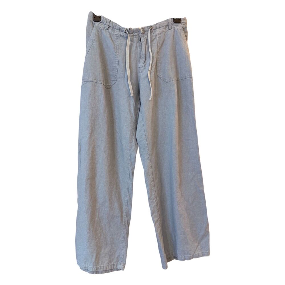 Just Living Ocean Blue Linen Blend Crop Pants Elastic Waist Drawstring Pockets S